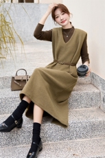 小香风毛呢背心裙两件套女2025春秋新款洋气减龄打底衫连衣裙套装，女装套装/套裙，蓝诺裳