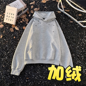 美式重磅Cleanfit复古加绒加厚刺绣连帽卫衣男女宽松休闲上衣帽衫图片