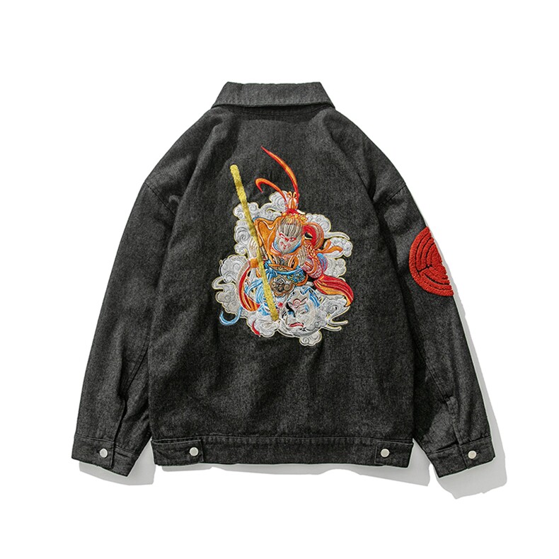 秋装大码风牛仔外套大圣夹克重工刺绣潮男女上衣JK19/P150,男装工装外套,钱塘713