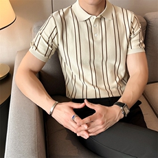 韩版翻领冰丝T恤修身针织短袖Polo衫痞帅出街男上衣PL79/P55控75，男装T恤，电商A243