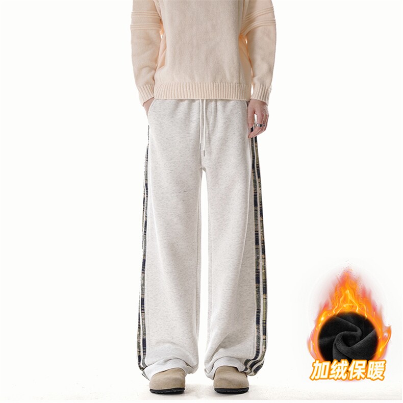 A178-XK60023JR-P40加绒美式直筒休闲卫裤三条杠长裤青少年裤子,男装休闲裤,电商A178