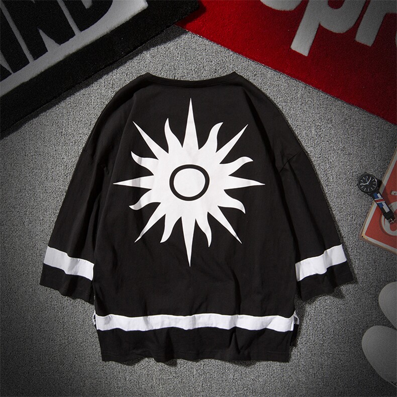 19夏季新款挂拍日系潮牌大码宽松T恤国潮印花七分袖T381，男装T恤，电商A021A