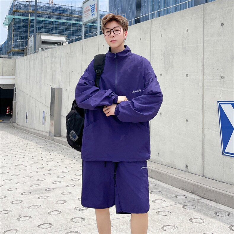 冰丝速干运动防晒服套装男夏痞帅冲锋衣短裤高级感潮男穿搭一整套,男装休闲套装,星座410-7