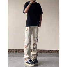 【有货】火焰蕾丝白色牛仔裤美式高街vibe微喇裤子B07LL-特P50，男装牛仔裤，星座1007（原301D）