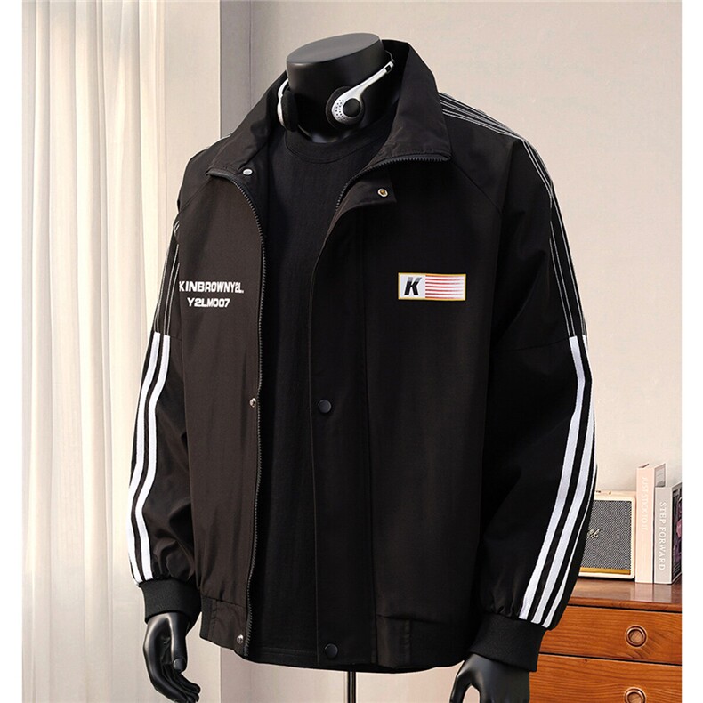 港风美式复古印花字母图案设计双袖三杠织带夹克男JK77766P75控98，男装夹克，星座226-1