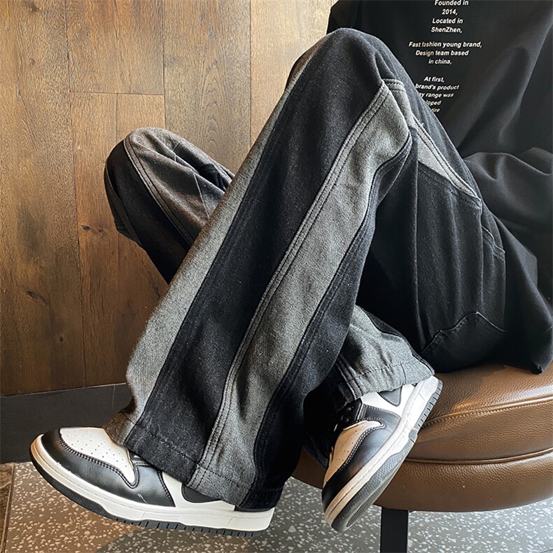 美式高街帅牛仔裤男韩版潮流拼色个性2024秋冬ins长裤RK1051-P45,男装牛仔裤,星座412-2