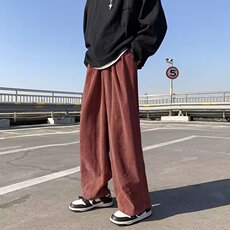 素色裤子男士秋季复古潮牌ins宽松直筒裤韩版潮流胖子大码休闲裤，男装休闲裤，星座601-2