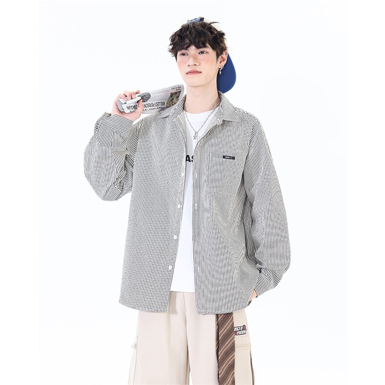 休闲时尚宽松条子情侣加厚衬衣外套XZ402-2P40控58-CS79大货足,男装衬衫,星座402-2