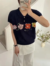 2025百搭时尚简约天丝莱赛尔嵌花工艺POLO四支花短袖，女装针织衫/毛衣，晨旭羊绒