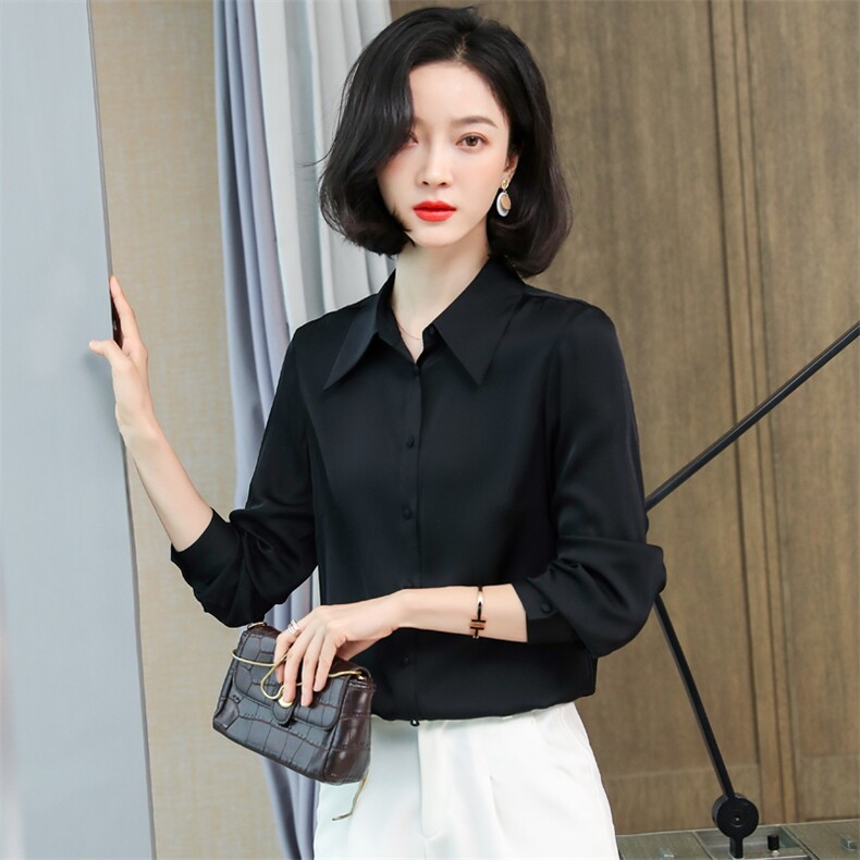 杏色衬衫女长袖春秋季2024年修身气质通勤百搭打底雪纺职业上衣,女装衬衫,阿舍尔精品
