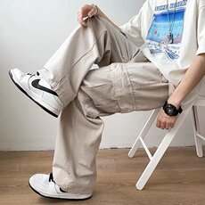 工装裤男港风2023夏季直筒潮ins高街百搭宽松休闲裤抽绳K1907-P42，男装休闲裤，星座412-3