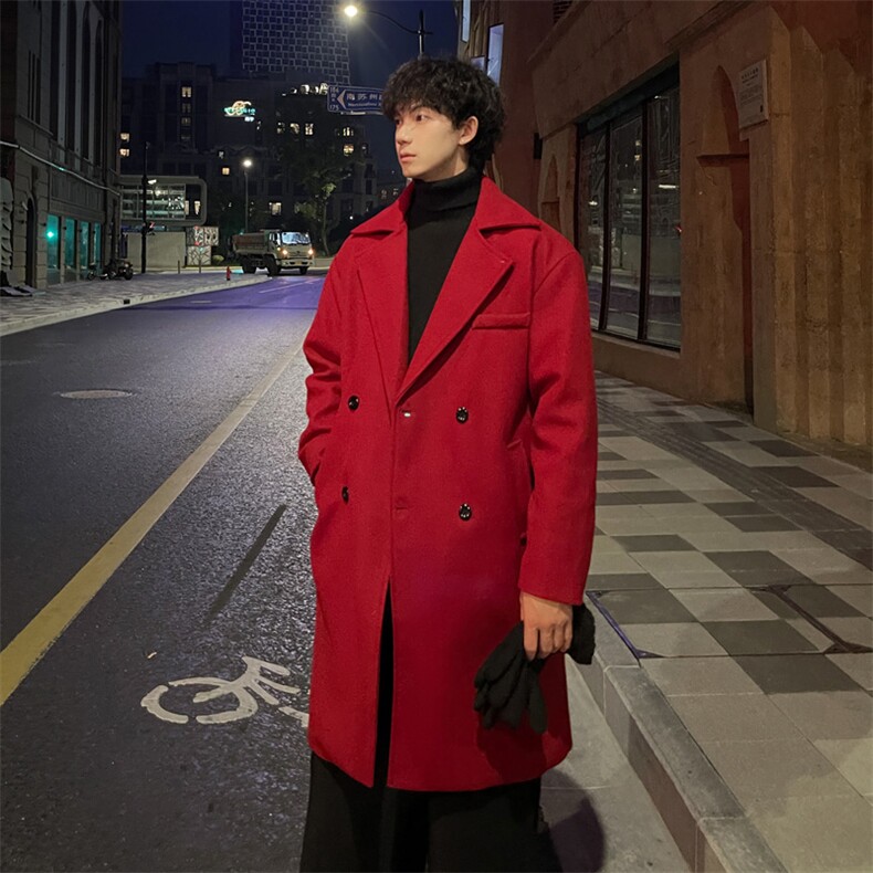 秋冬重磅复古毛呢大衣男潮百搭风衣外套宽松MN9571/P100加棉P110，男装风衣，电商B316