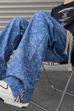 秋新美式复古大码华夫格彩色抽绳直筒男扎染休闲拖地裤K1165-P50，男装休闲裤，电商A001-1