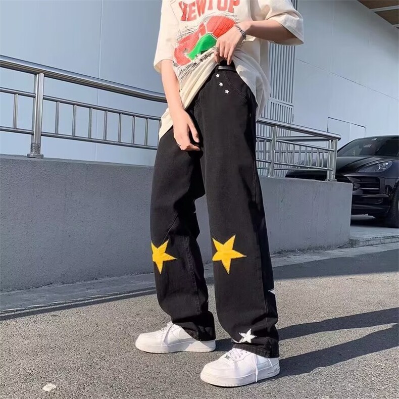 2024美式牛仔裤男款直筒长裤潮刺绣贴皮五角星DN215P40,男装牛仔裤,星座1116-2
