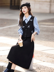 2026法式轻奢气质高级感拼接假两件连衣裙春季新款遮跨显瘦中长裙，女装连衣裙，姿萝菲