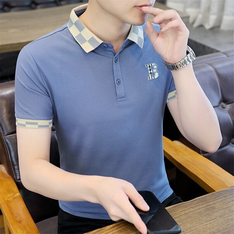 72908-P40翻领POLO男短袖T恤夏季潮牌休闲修身半袖衬衫领英伦图片