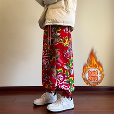 11民族风东北大花加绒加厚宽松束脚裤棉裤潮XZ211-1-K2373-P55，男装棉裤，星座211-1