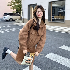 美拉德风毛呢羽绒套装女冬季2025新款高级感穿搭高腰半身裙两件套，女装套装/套裙，维壹