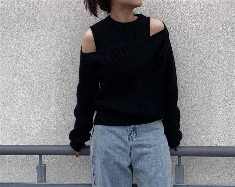 新款不规则设计感毛衣三个色，女装针织衫/毛衣，SMOOTH