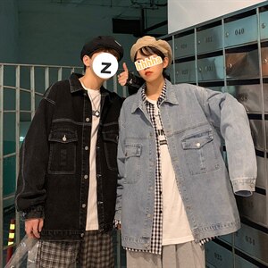 2021秋季新情侣港风夜景大码男反光炫彩翅膀印花牛仔外套NJ123P75图片