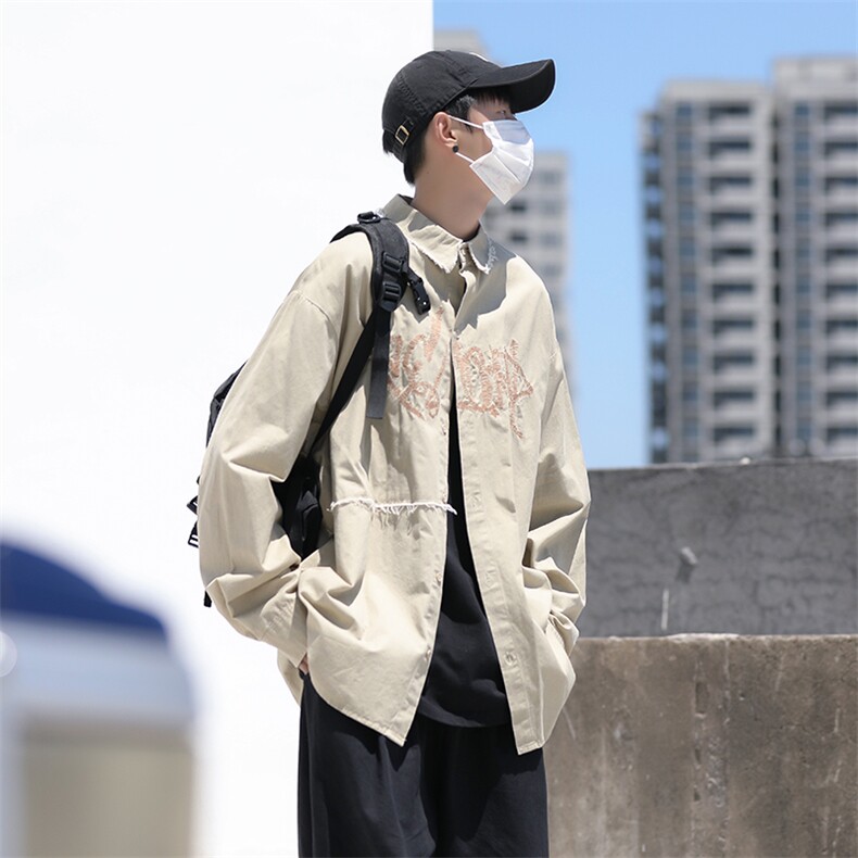 美式街头炸街衬衫男女款秋季情侣cityboy衬衣ins潮牌CS048-P45,男装衬衫,星座308B-1