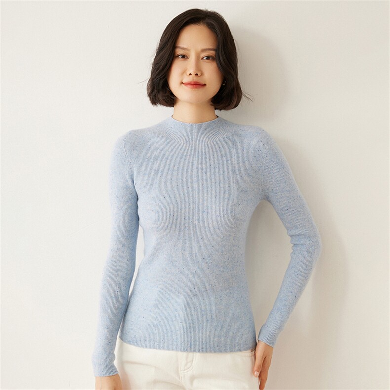 时尚优雅女士羊绒衫半高领彩点纱抽条设计显瘦百搭款,女装羊绒衫,迎冬羊绒