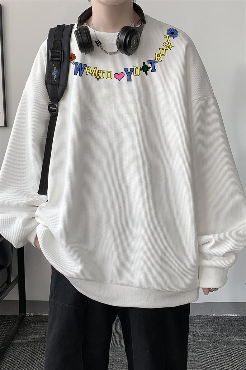 5XL华夫格卫衣男大码胖子圆领长袖t恤HW76381-P30加绒款-P40,男装卫衣,电商A040