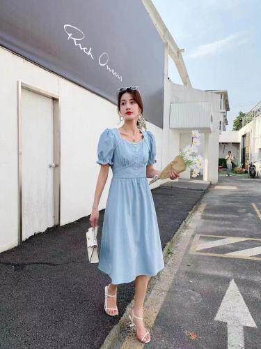 2021年夏季新品牛仔镶珍珠收腰显瘦连衣裙，女装连衣裙，圣伊敏