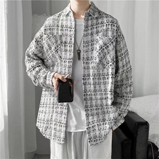 外套男潮牌衬衣宽松秋季高街夹克情侣装格子编织毛呢衬衫JKD213，男装夹克，星座516A