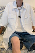 C3070/P35新款男士冰丝工装多口袋短袖衬衣男韩版潮大码外套衬衫图片
