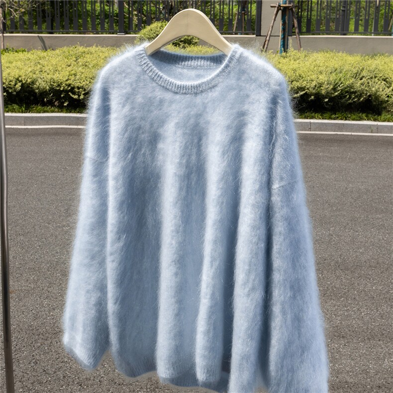 圆领羊绒衫女100纯羊绒针织宽松毛衣简约套头落肩拉绒打底冬新款，女装羊绒衫，诚赞羊绒
