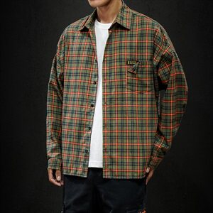 204-CS06-P45 黑强 自制短袖衬衫男短袖ins潮牌休闲宽松格子衬衣图片