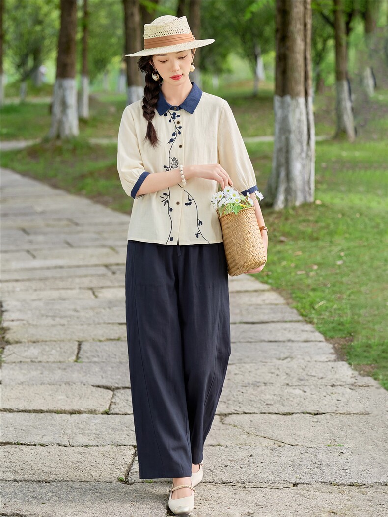 2026年夏季时尚刺绣撞色拼接两件套套装女,女装套装/套裙,依路服饰