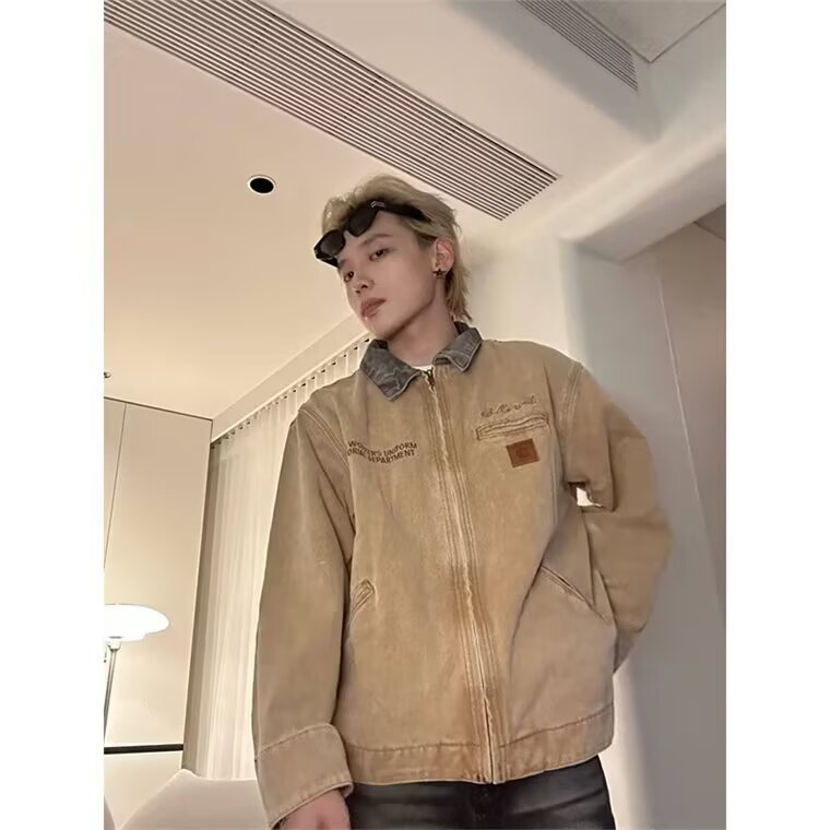2603-P75复古短款垫肩工装外套男款痞帅高级感cleanfit拉链夹克,男装夹克,电商B323A