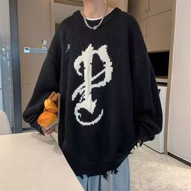 慵懒风复古宽松小众针织衫男女秋冬大码显瘦遮肚外穿长袖上衣,男装针织衫/毛衣,四季星座218-1