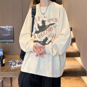 直播品质 秋冬重磅潮牌嘻哈美式印花纯棉长袖T恤打底衫CT370特P28图片