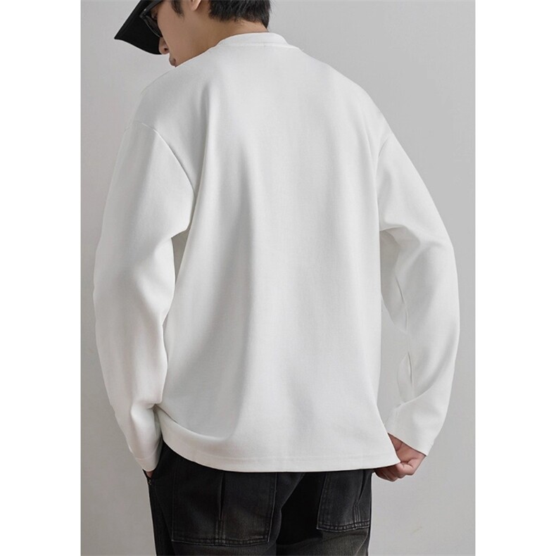 抖音得物品质美式高街重磅曼巴棉结构硬阔boxy版潮牌卫衣长袖T恤,男装T恤,电商A486