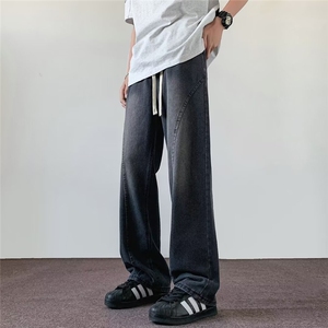 8224直筒系绳牛仔裤男美式复古休闲长裤bf潮牌水洗做旧百搭裤子