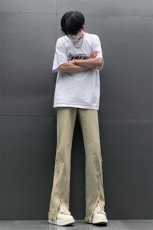 现货24春夏黄泥开叉毛边宽松牛仔裤设计感微喇休闲裤男K5803-P55，男装牛仔裤，星座205