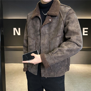 皮毛一体外套男冬季2025新款加绒加厚美式皮夹克A313-25B696-P185图片