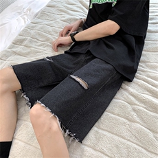 牛仔五分裤男韩版潮流破洞毛边痞子帅2025夏季ins短裤RK1575-P35，男装牛仔裤，星座412-2