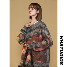 M6130/P75秋冬中性风工艺立体印花针织衫外套毛衣男女大松线衣男，女装针织衫/毛衣，电商A141