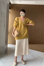 V领羊毛衫女纯色长袖针织打底衫宽松显示慵懒风上衣洋气套头毛衣，女装针织衫/毛衣，雪真羊绒