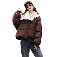 针织拼接咖色短款羽绒服女2024冬季新款韩系宽松设计感加厚面包服，女装羽绒服，曼娅璐