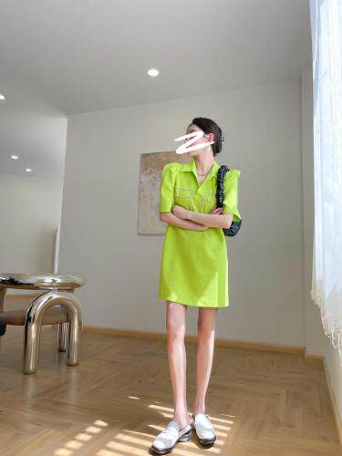 【新款上新】polo领前胸口袋水钻连衣裙，女装连衣裙，LION&CAT(2F)