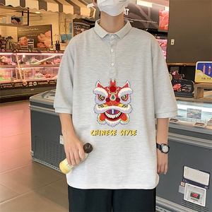 PL57185-P35 翻领短袖polo衫男大码胖子半袖t恤男有领保罗衫 模特图片
