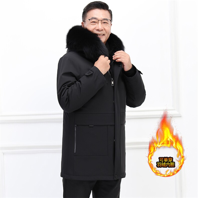 男士90绒羽绒服大狐狸毛领中老年可脱卸毛领内胆可单穿派克服,商品下架区,钱塘723