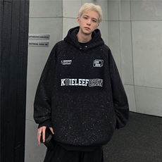 满天星连帽重磅黑色卫衣男女春秋季情侣美式复古上衣外套W109-P68，男装卫衣，电商C307