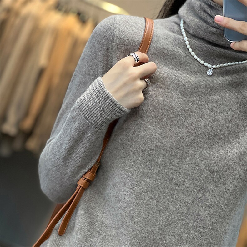 秋冬新款半高领精纺羊毛衫女短款宽松套头针织毛衣显瘦纯色打底衫,女装羊毛衫,佳绒高端店