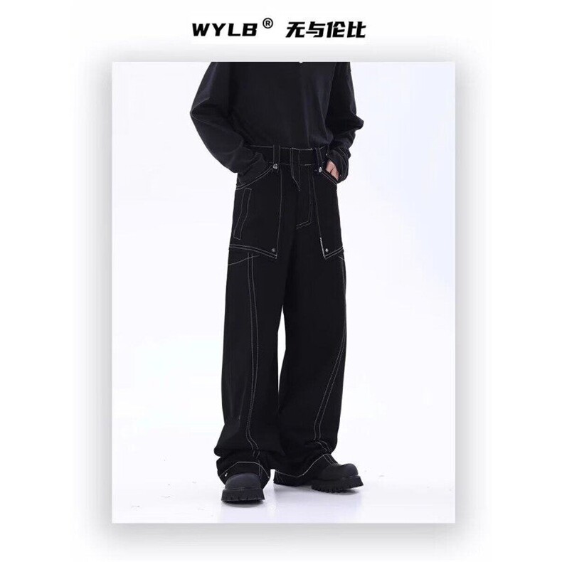 W9676-P68 网图现货 新款美式复古明线设计直筒牛仔裤图片